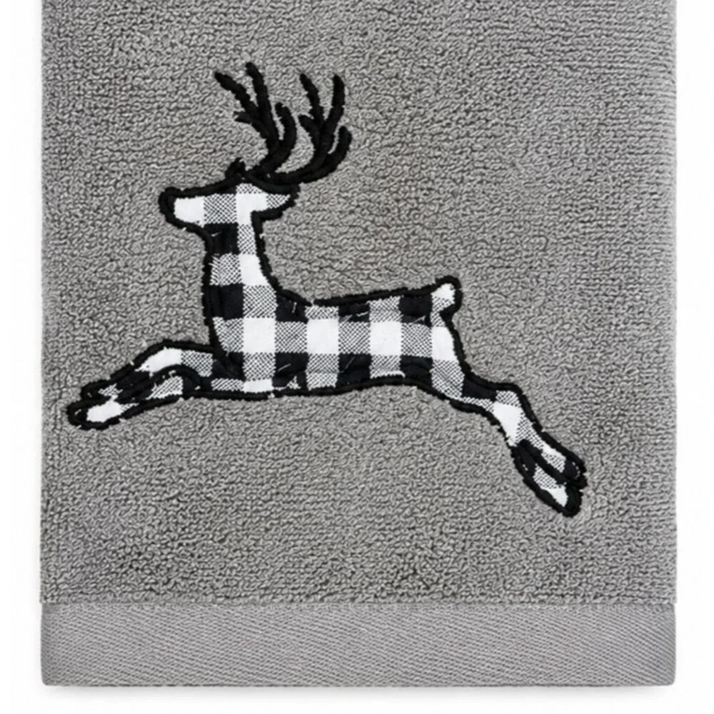 Avanti Reindeer Christmas Fingertip Towels Embroidered Buffalo Check Set of 2